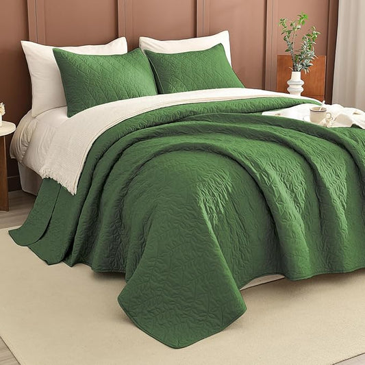 Lady Ann Oversized Queen Quilt Set,3 Pcs Olive Green Oversized Queen Bedspreads 100x106 for Bed, Lightweight & Soft Farmhouse Coverlet All Season Extra Large Quilted Bedding Sets