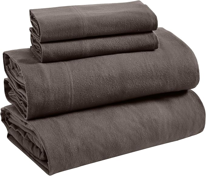 Superior Flannel Cotton Bed Sheet Set, Set Includes: One Flat Sheet, One Fitted Sheet and One Pillowcase, Breathable, Modern Solid Classic, Twin, Charcoal