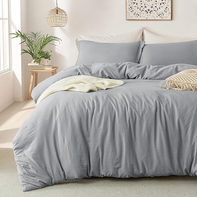 MILDLY Super Soft Duvet Cover 2pcs - 100% Washed Microfiber Light Grey Comforter Cover Set with Zipper Closure & Corner Ties (No Comforter)