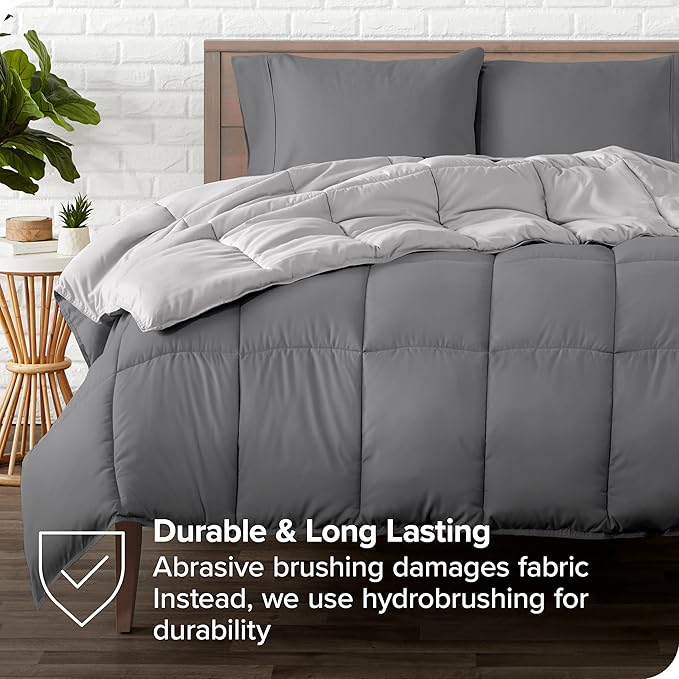 Bare Home Reversible Bed-in-A-Bag Comforter & Sheet Set - Full Extra Long - Down Alternative - Soft - Bedding Set (Full XL, Light Grey, Grey)