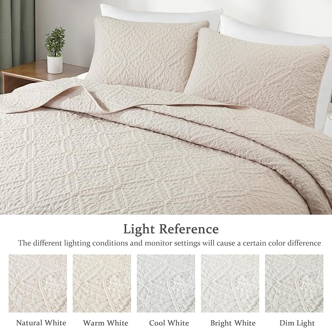 Exclusivo Mezcla California King Quilt Bedding Set, Lightweight Soft Bedspreads Coverlets with 2 Pillow Shams, Modern Brich Beige Oversized Quilts King Size for All Seasons