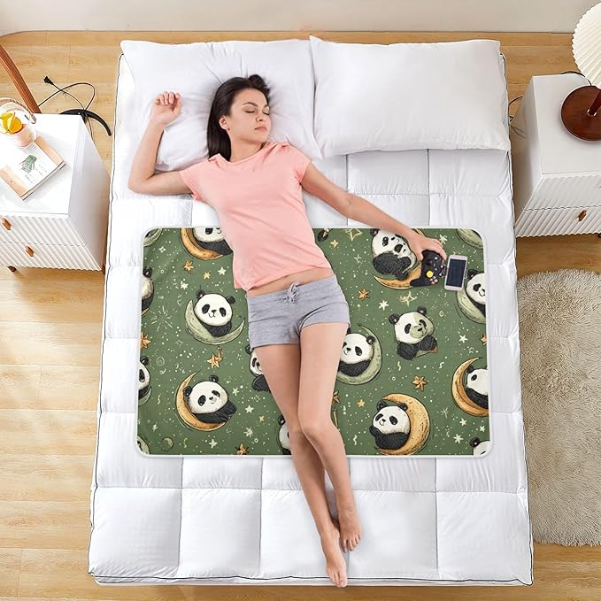 Waterproof Bed Pad Reusable Changing Pad Toddler Mattress Protector Large Pee Pad Baby Diaper Pad Soft Washable Liner Sage Green Panda Crescents Stars