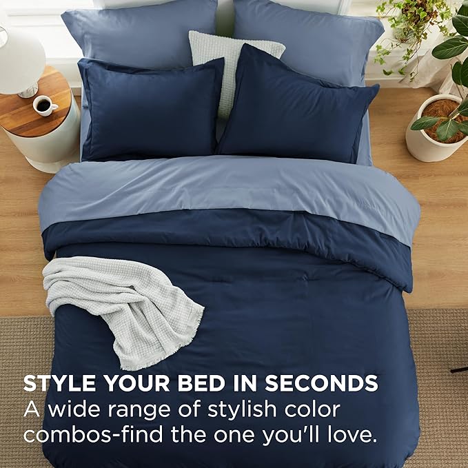 Bedsure King Size Comforter Set - 7 Pieces Navy King Bedding Set for All Seasons, Boho Contrasting Design Bed in a Bag with Comforter, Sheets, Pillowcases & Shams