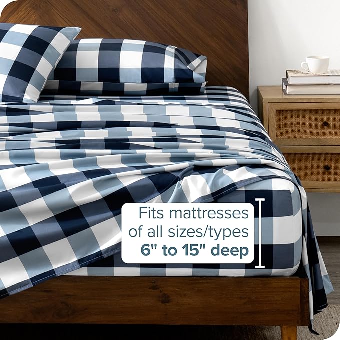 Bare Home Full Sheet Set - Luxury 1800 Ultra-Soft Microfiber Double Brushed - Deep Pockets - Easy Fit - 4 Piece Set - Bedding Sheets & Pillowcases (Full, Gingham Blue)