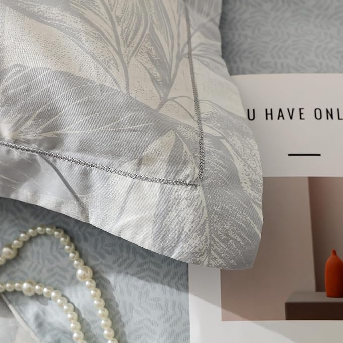 OAITE Duvet Cover Set Queen Size Floral Pattern Ultra Soft 100% Cotton Duvet Cover Sets 3-PC, Breathable Duvet Cover with Zipper Closure & Corner Ties(2 Pillow Shams,1 Duvet Cover)