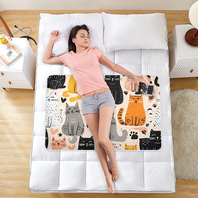Waterproof Bed Pad Reusable Changing Pad Toddler Mattress Protector Large Pee Pad Baby Diaper Pad Soft Washable Liner Cute Beige Cat