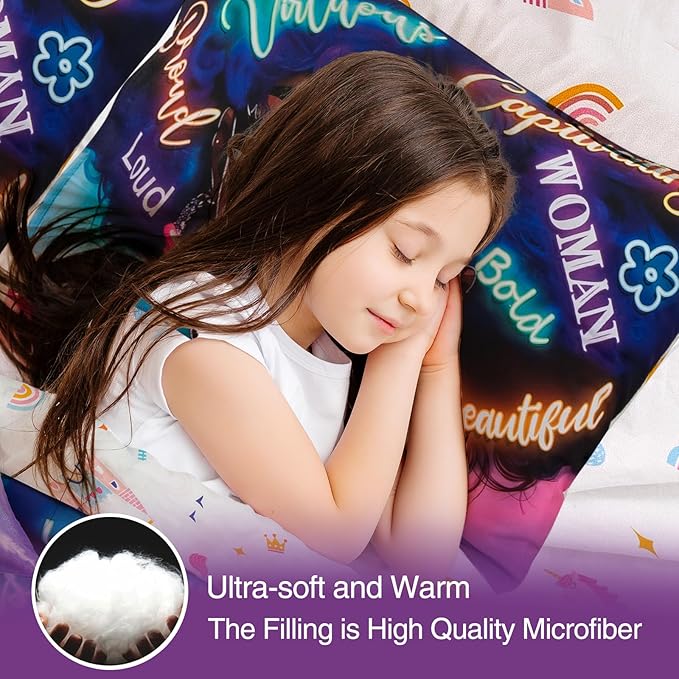 A Nice Night 6pcs Comforter Sets,Black Girl with Fashionable Attire Printing, Printed with Letters Background Kids Bedding Set,Queen