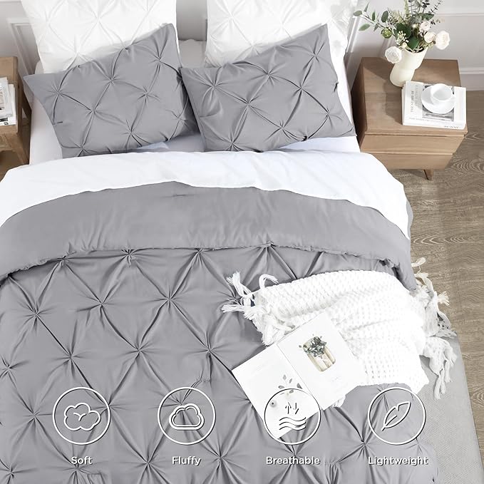 Andency Silver Gray Full Size Comforter Set (79x90Inch), 3 Pieces Western Modern Pinch Pleat Bedding Comforters & Sets, All Season Soft Lightweight Down Alternative Bed Set for Boys Kids Teens
