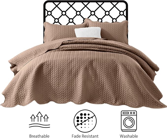 IR Imperial Rooms 8 Pack California King Quilt Bedding Set (118"x106") - Bulk Wholesale for Hotels, Guest Bedroom & Airbnbs - Lightweight Microfiber Reversible Embossed Quilts Bedspread (Beige)