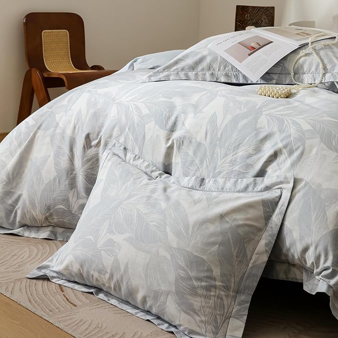 OAITE Duvet Cover Set Twin Size Floral Pattern Ultra Soft 100% Cotton Duvet Cover Sets 3-PC, Breathable Duvet Cover with Zipper Closure & Corner Ties(2 Pillow Shams,1 Duvet Cover)