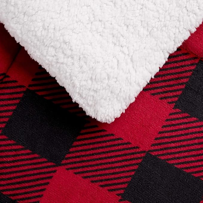 Amazon Basics 3 Piece Bedding Set, Micromink Sherpa, Ultra-Soft, Warm All Season Comforter, King, Red Buffalo Plaid