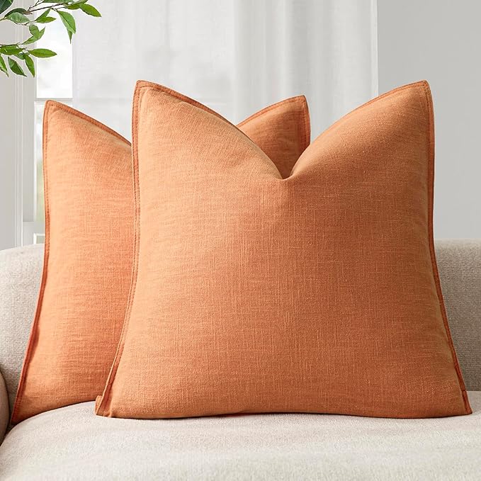 Foindtower Pack of 2, Decorative Linen Soild Throw Pillow Covers Soft Accent Euro Cushion Case Boho Farmhouse Pillowcase for Chair Couch Sofa Bedroom Living Room Home Decor 20 x 20 Inch Dusty Orange