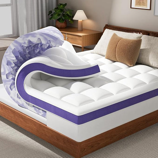 Dual Layer Memory Foam Twin XL Mattress Topper - 2 Inch Gel Egg Crate Foam and 2 Inch Cooling Pillow Top Cover Rayon, Twin Extra Long College Dorm Support