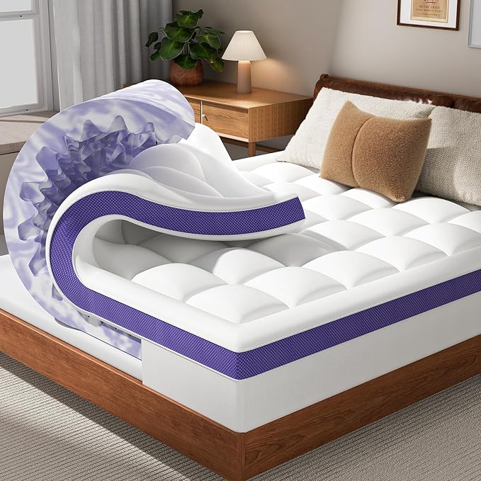 Dual Layer 4 Inch Memory Foam Mattress Topper Twin - 2 Inch Gel Memory Foam and 2 Inch Pillow Top Mattress Pad, 7-Zone Egg Crate Twin Size Mattress Topper(White)