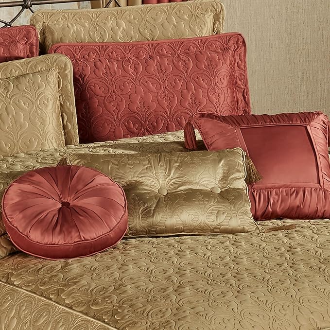 Cambridge Classic Luxury Bedding | Golden Bronze Solid Color Polyester Satin | Elaborate Damask Quilting | 6 Pc Bed Set Includes Oversized Queen Bedspread, 2 Standard Shams, and 3 Decorative Pillows