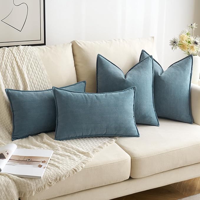 MIULEE Pack of 2 Dusty Blue Decorative Pillow Covers 26x26 Inch Soft Chenille Luxurious Couch Throw Pillows Farmhouse Cushion Covers Euro Shams Elegant Design for Sofa Bed Living Room Spring Decor