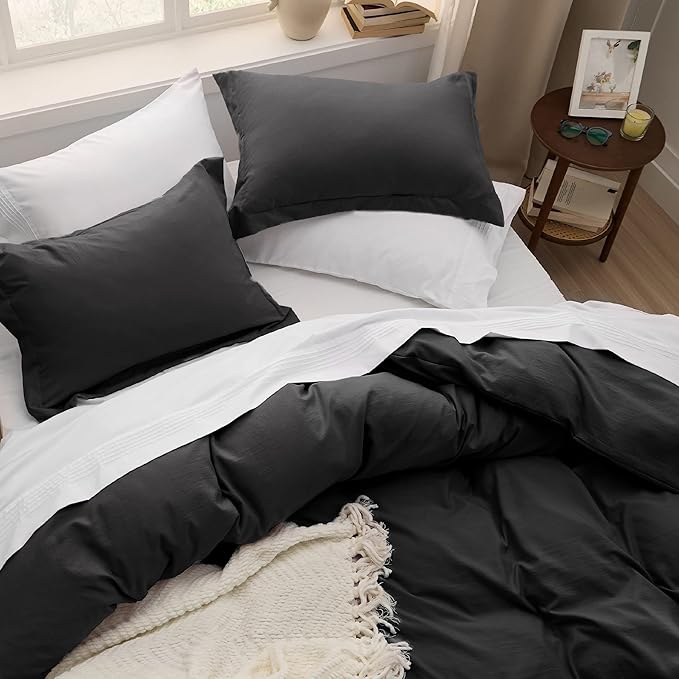 Bedsure Black California King Duvet Cover - Prewashed Cotton-Like Polyester Extra Soft Bedding Set, Includes 1 Cal King Duvet Cover 104x98 Inches with Zipper Closure & 2 Pillow Shams, No Comforter