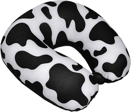 Bookishbunny U Shaped Micro Beads Microbead Neck Head Support Travel Pillow, 12"x12"x4" (Cow)