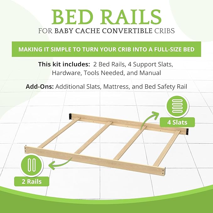 Full-Size Conversion Kit Bed Rails for Baby Cache Convertible Cribs - Solid Wood Rail - Toddler and Adult Bed Rail for Full-Size Beds - Essential Nursery & Baby Furniture (Natural)