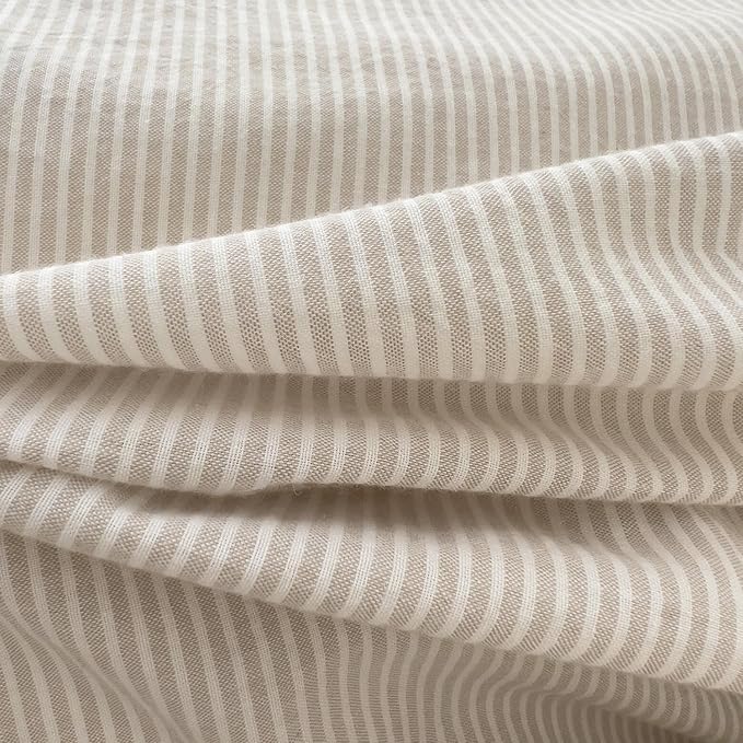 mixinni Tan Striped Duvet Cover Twin Size - 100% Washed Cotton Beige Pinstripe Comforter Cover with Zipper Closure, Lightweight & Breathable, 3 Pieces Minimalist Stripes Pattern Printed Bedding Set