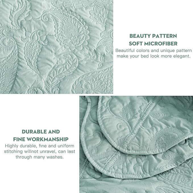 HZ & HY Queen Size Bedspread, Quilted Coverlet Bedding Set, Lightweight Thin Comforter, Reversible, Luxurious, 5 Piece, 100% Microfiber, Queen, Aqua Sky