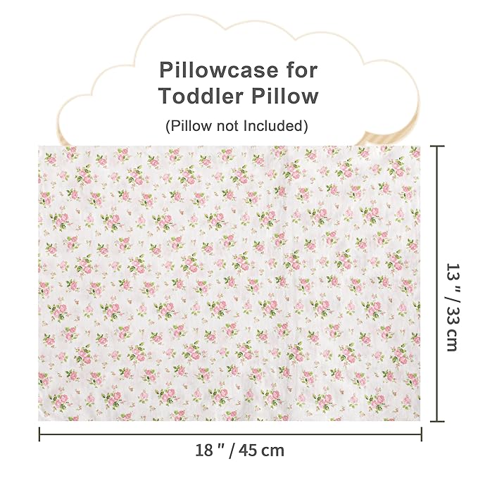 NTBAY 2 Pack 100% Natural Jersey Cotton Toddler Pillowcases, Super Soft and Breathable Travel Pillow Cases with Envelope Closure for Nursery, 13x18 Inches, Pink and White Floral