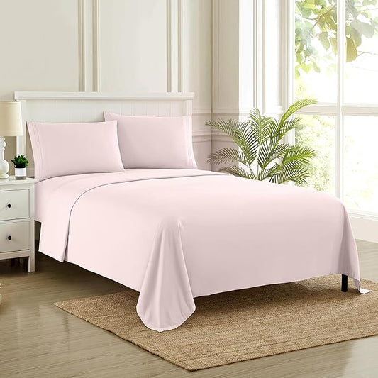Twin Sheets - Breathable Luxury Sheets with Full Elastic & Secure Corner Straps Built In - 1800 Supreme Collection Extra Soft Deep Pocket Bedding Set, Sheet Set, EXTRA DEEP pocket - Twin, Pale Pink