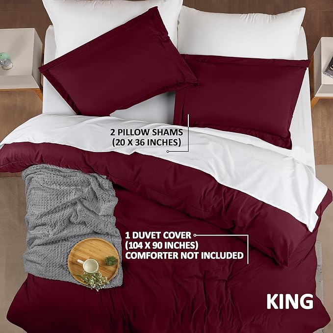 Utopia Bedding Duvet Cover King Size - 3 Piece with Zipper Closure - 1 Comforter Cover 104X90 Inches & 2 Pillow Shams 20X36 Inches (Burgundy) Comforter Not Included