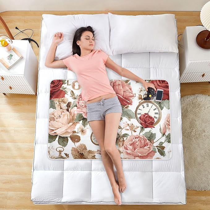 Waterproof Bed Pad Reusable Changing Pad Toddler Mattress Protector Large Pee Pad Baby Diaper Pad Soft Washable Liner Valentine Clockwork Rose Pink
