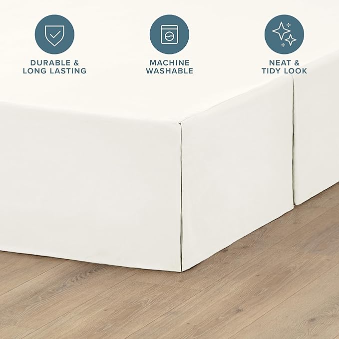 Bare Home Kids Twin Bed Skirt - 15-Inch Tailored Drop Easy Fit - Bed Skirt for Beds - Center & Corner Pleats (Twin, Cream)