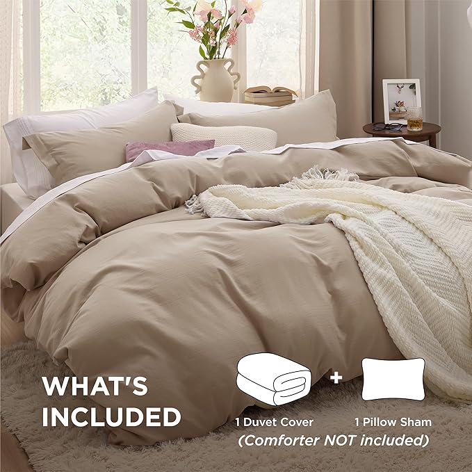 Bedsure Deep Beige Duvet Cover Twin/Twin XL Size - 2 Pieces Prewashed Polyester Extra Soft Bedding Set, Includes 1 Twin Duvet Cover 68''x90'' with Zipper Closure & 1 Pillow Sham, No Comforter