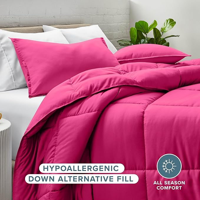 Bare Home Comforter Set - Queen Size - Ultra-Soft - Goose Down Alternative - Premium 1800 Series - All Season Warmth (Queen, Pink)
