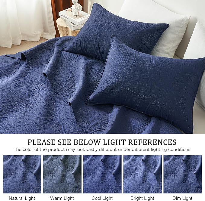 akkialla King Quilt Bedding Set,Navy Blue Ultrasonic King/Cal King Quilt Set,Lightweight Soft Bedspread Coverlet,Modern Style Coin Pattern Bed Cover for All Seasons,3 Piece(1 Quilt,2 Pillow Shams)