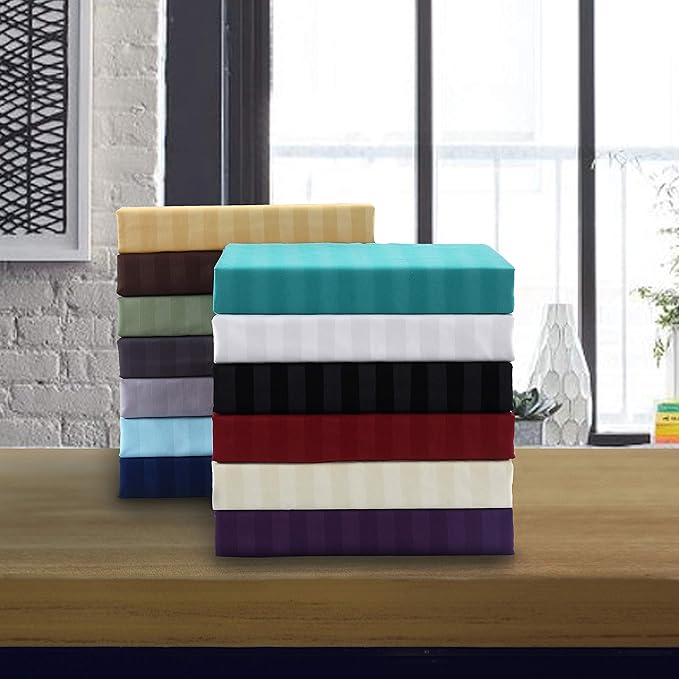 Elegant Comfort Best, Softest, Coziest 6-Piece Sheet Sets! - 1500 Premier Hotel Quality Luxurious Wrinkle Resistant 6-Piece Damask Stripe Bed Sheet Set, Queen Turquoise