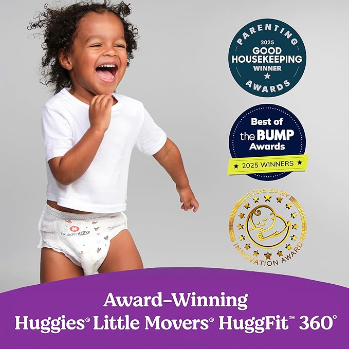Huggies Size 4 Baby Diapers, Little Movers HuggFit 360° Baby Diapers with 360° Waistband, Size 4 (22-37 lbs), 64 Count, Packaging May Vary