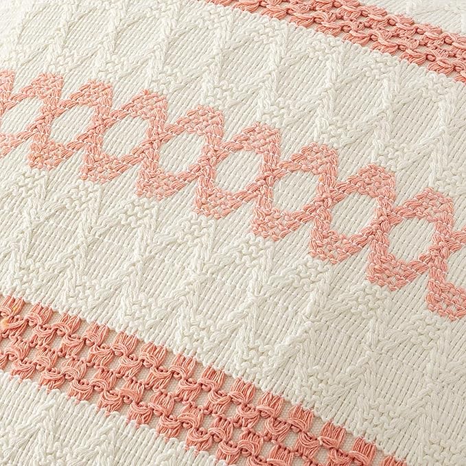 MIULEE Set of 2 Coral Red Boho Valentines Decorative Pillow Covers 18x18 Inch Farmhouse Rustic Couch Throw Pillows Modern Spring Cotton Cushion Covers Cute Macrame Woven Home Decor for Bed Sofa Chair