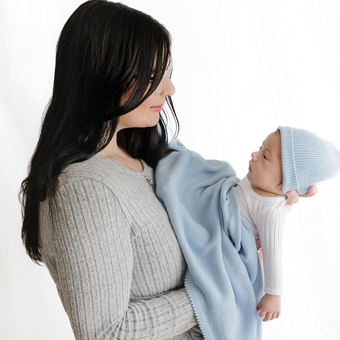 Baby Gift Set - Organic Cotton Newborn Blanket Essentials, Thoughtful Baby Shower & New Baby Gift for Boys & Girls (Luxe - Sky Blue)