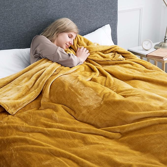MOONLIGHT20015 Fleece Blanket - Super Soft Fuzzy Throw Blanket for Couch and Sofa - Lightweight Luxury 400 GSM Microfiber Fluffy Bed Blankets and Throws, 50 x 60 Inches (Throw/Travel, Mustard)