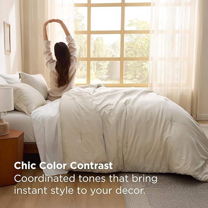 Bedsure Full Size Comforter Set - 7 Pieces Beige Full Bedding Set for All Seasons, Boho Contrasting Design Bed in a Bag with Comforter, Sheets, Pillowcases & Shams