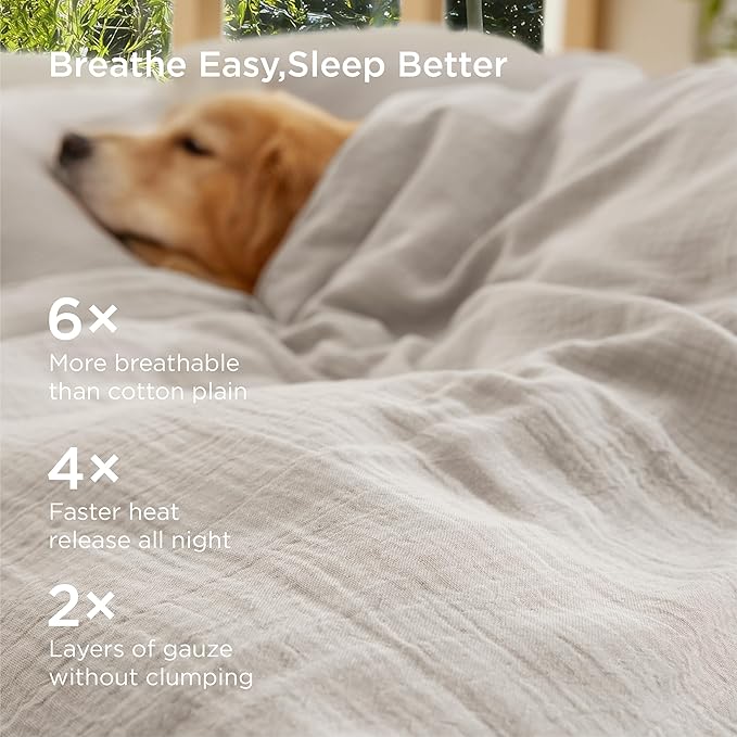 Bedsure Muslin Duvet Cover King Size - Cotton Blend Rayon Derived from Bamboo, Cooling Duvet Covet for Hot Sleepers - Ultra-Soft & Breathable Bedding Set for All Seasons(Oat Milk, 104"x90")