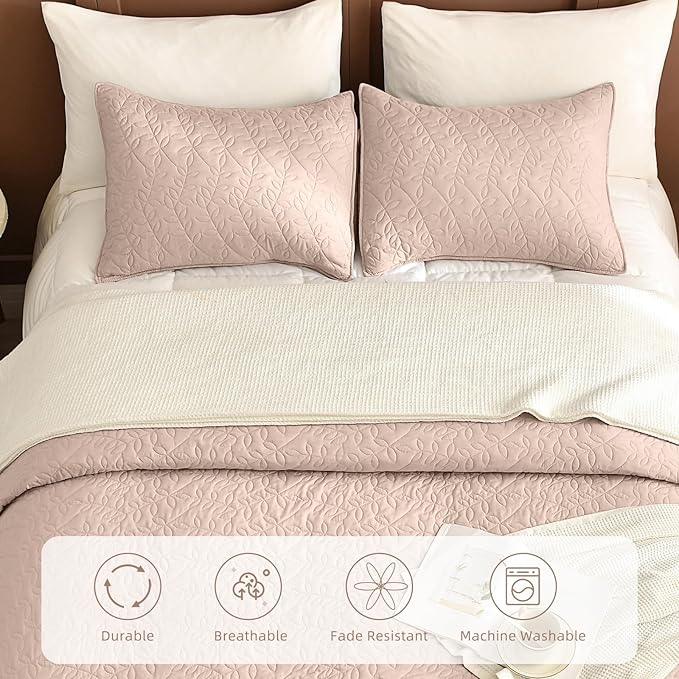 Lady Ann Camel Oversized Queen Bedspread 100x106, 3 Pcs Leaves Pattern Printed Oversized Queen Quilt Set for Extra Large Bed, Lightweight & Soft Farmhouse Bedspreads & Coverlets