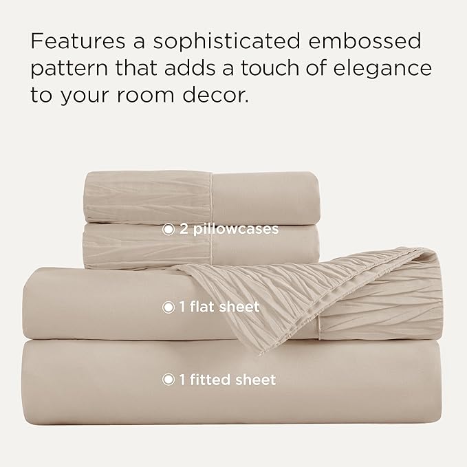 Bedsure King Size Sheets Set - 4 Pieces Soft King Sheets - Breathable & Cooling - Hotel Luxury - Easy Care Polyester Microfiber Bedding for Women, Men, Beige