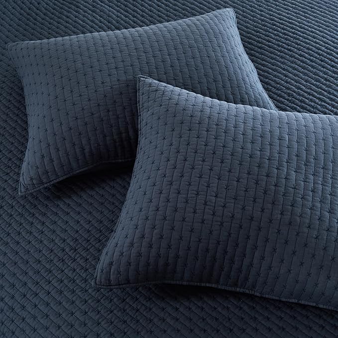 Levtex Home Cross Stitch Reversible Full/Queen Quilt Set (88x92in) with 2 Pillow Shams (26x20in) - Stitch Texture - Navy - Cotton Full/Queen Size Quilt Bedding Set - Lightweight, Soft, Pre-Washed