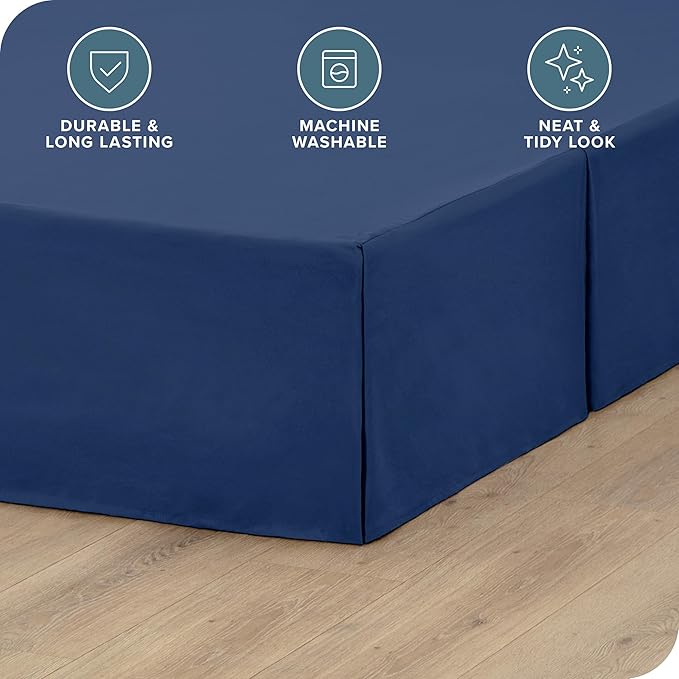 Bare Home Twin XL Bed Skirt - 15-Inch Tailored Drop Easy Fit - Bed Skirt for Twin Extra Long Beds - Center & Corner Pleats (Twin XL, Dark Blue)