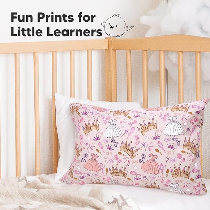 KeaBabies Toddler Pillowcase 13"x18" - Organic Cotton Toddler Pillowcase for Kids, Boys,Girls,Soft & Durable Cotton Cover for Miniature Sleepy Pillows,Cute Colors,Pillow Sold Separately(Dear Princess)