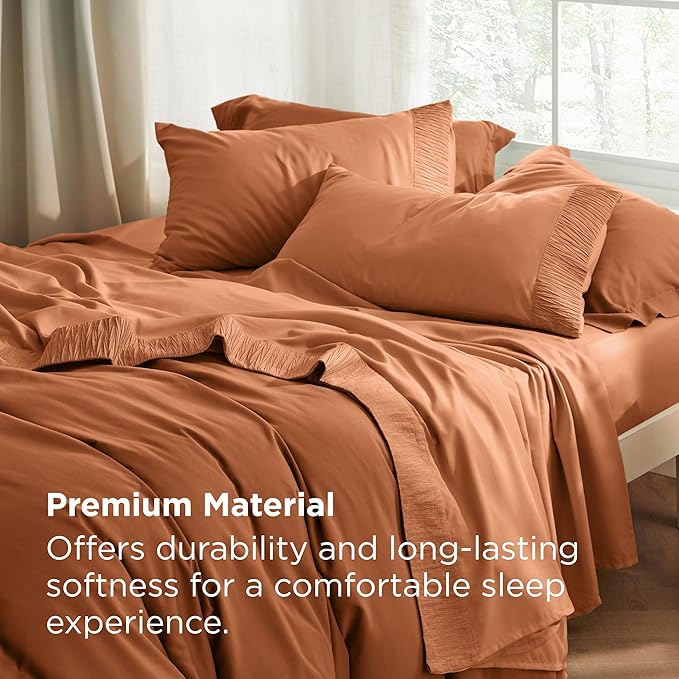 Bedsure California King Sheet Sets - 4 Pieces Soft Cal King Sheets - Breathable & Cooling - Hotel Luxury - Easy Care Polyester Microfiber Bedding for Women, Men, Terracotta