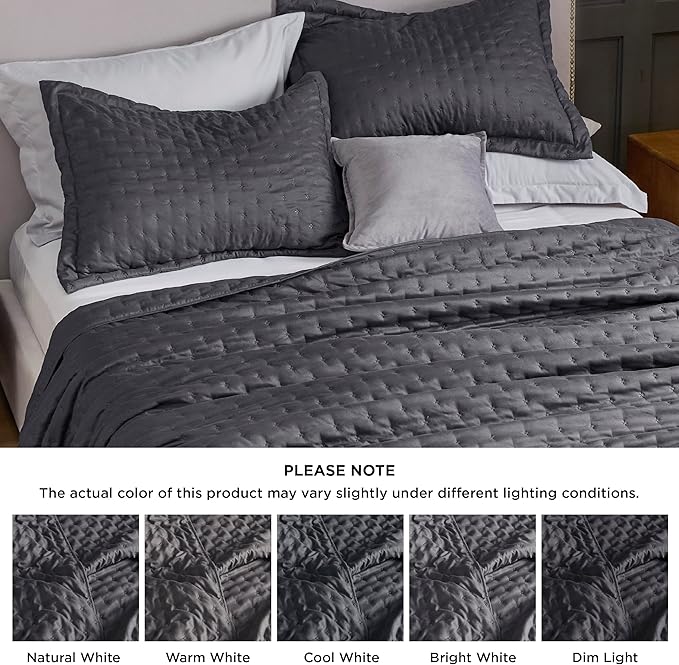 Bedsure Quilts Queen Size - Charcoal Bedspread Queen Size & Lightweight Comforter, Modern Coverlet with Clover Pattern, Ultra Soft All-Season Bedding, 90 x 96 Inches