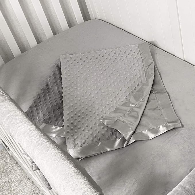 American Baby Company Heavenly Soft Chenille Receiving Blanket (30" x 40"), 2-Layer Design with Minky Dot & Silky Satin, Gray, for Boys and Girls
