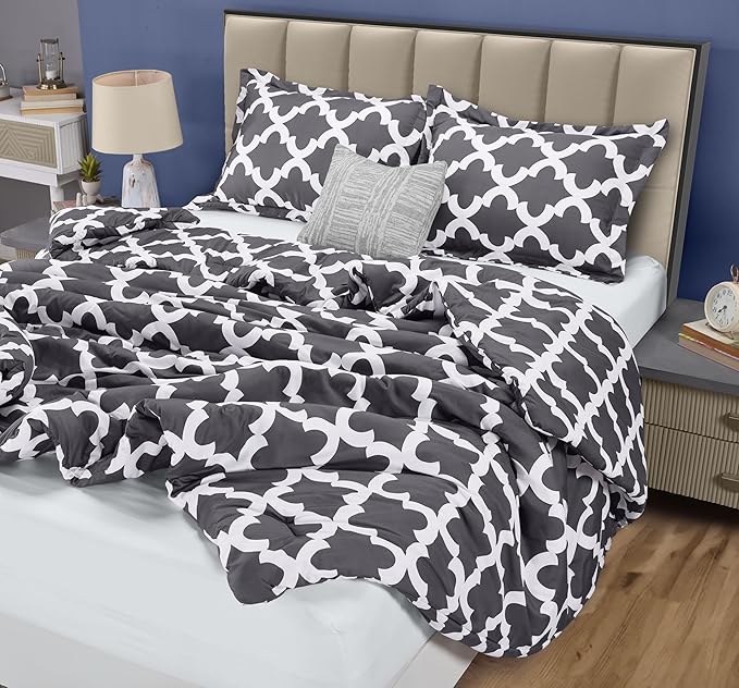 Utopia Bedding Printed Comforter Set (Queen, Grey) with 2 Pillow Shams - Luxurious Soft Brushed Microfiber - Goose Down Alternative Comforter