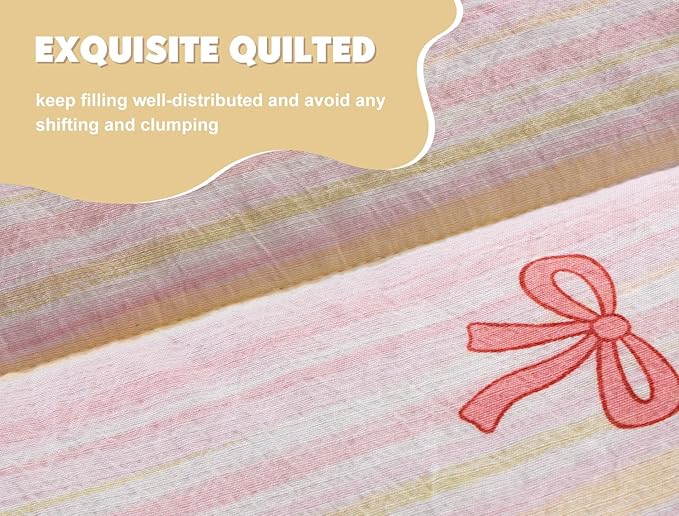 Meeting Story 3pcs Kids Comforter Set Twin Zipper Bedding Set for Girls,Bow Bedding Set Princess Comforter Set for Kid,All in one Zipper Bedding（Lightpink,Twin）